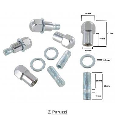 Chrome wheel nut and stud kit with flat washer (5 pieces)