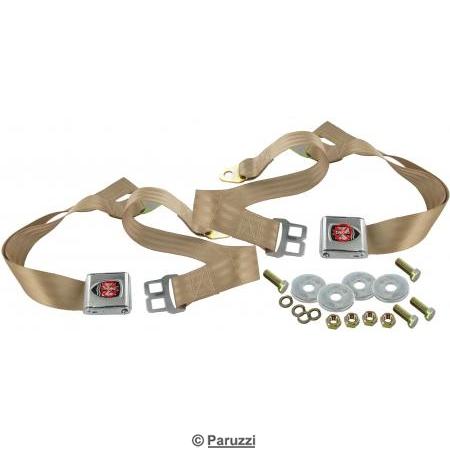 Lap seat belt with Wolfsburg emblem beige (per pair)