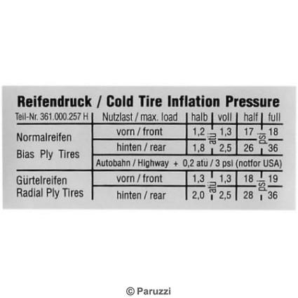 Sticker tire pressure