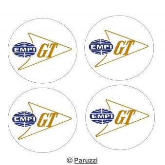 Klistremerker til hjulkapsler med `EMPI GT`-logo med gjennomsiktig bakgrunn (4 stk.)