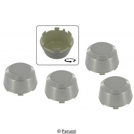 Silver-colored plastic VW aluminum 5 spoke center caps (4 pieces)