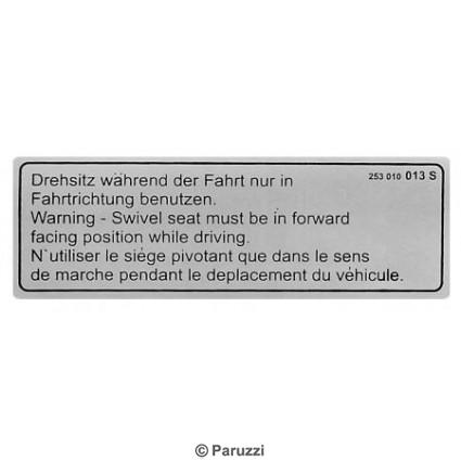 Sticker swivel seat warning